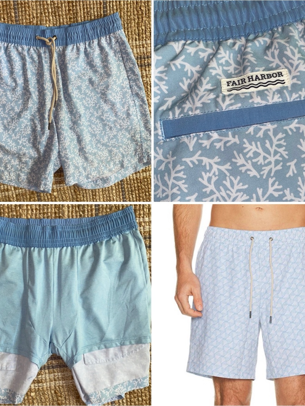 Fair Harbor $88  7” Bayberry Blue Coral Print Mens Lined Swim Trunks